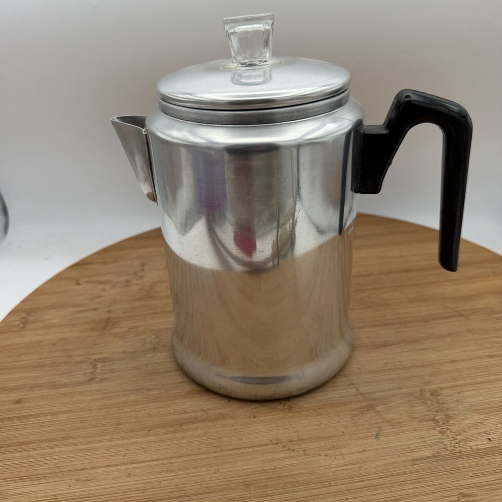 Vintage Century Stove Top Camping Aluminum 9 Cup Coffee Percolator Pot Complete